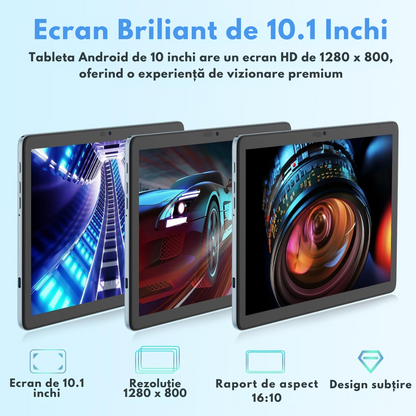 Tableta Android 15 VisionHub® 10.1 inch - 12GB RAM (6+6GB Extensibil), 128GB ROM, Octa-Core T606, 4G LTE + WiFi 5G, Camera Duala 8MP + 5MP, Baterie 8000mAh, Ecran IPS HD 1280x800, Bluetooth 5.0, GPS, USB-C
