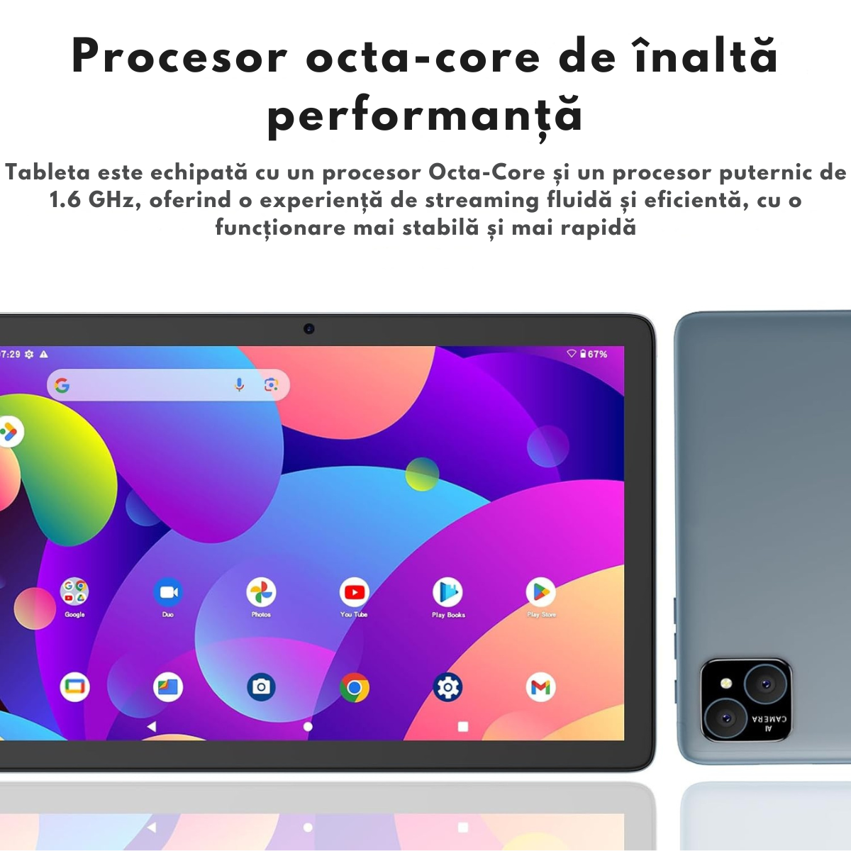 Tableta Android 15 VisionHub® 10.1 inch - 12GB RAM (6+6GB Extensibil), 128GB ROM, Octa-Core T606, 4G LTE + WiFi 5G, Camera Duala 8MP + 5MP, Baterie 8000mAh, Ecran IPS HD 1280x800, Bluetooth 5.0, GPS, USB-C