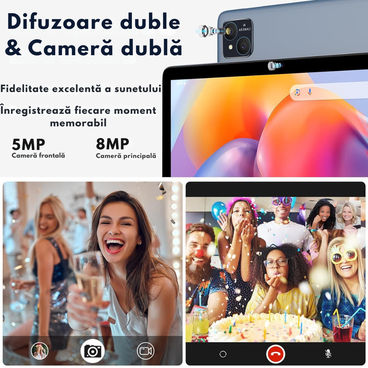 Tableta Android 15 VisionHub® 10.1 inch - 12GB RAM (6+6GB Extensibil), 128GB ROM, Octa-Core T606, 4G LTE + WiFi 5G, Camera Duala 8MP + 5MP, Baterie 8000mAh, Ecran IPS HD 1280x800, Bluetooth 5.0, GPS, USB-C