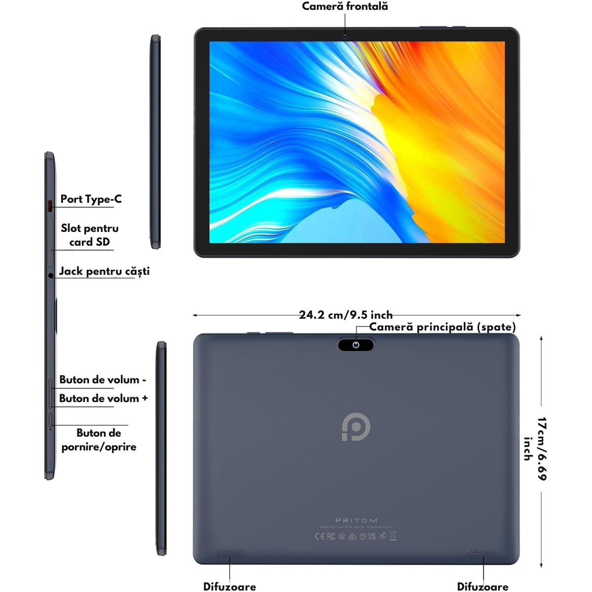 Tableta 10 Inchi VisionHub® Tronpad - Android 13, Performanta Rapida, Ecran HD IPS, Android 13, 64GB Stocare, 4GB RAM, Baterie 6000mAh, Camera Duala, USB-C, GPS, Wi-Fi