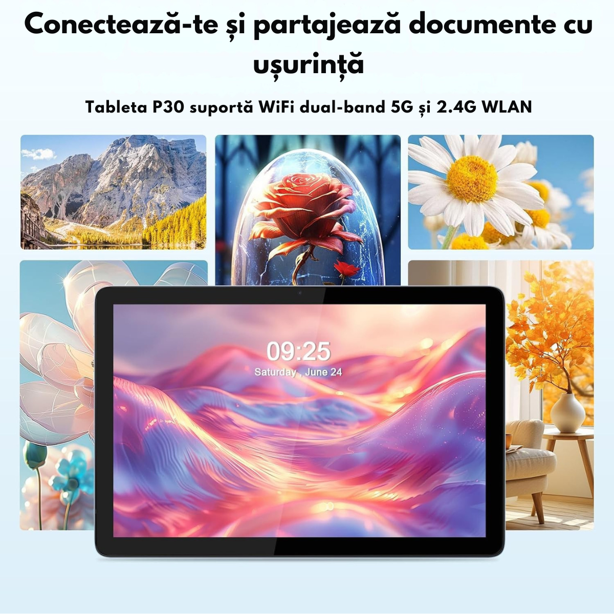 Tableta 2-in-1, de 10.1 inch, 8GB RAM (4+4GB Extensibil), 128GB ROM, Android 14, WiFi 5G & 2.4G, Baterie 8000mAh, Procesor Octa-Core Allwinner A523, Camera 8MP+2MP, Ecran IPS HD 1280x800, Suport Extindere Stocare 1TB, Bluetooth 5.2, Tastatura + Mouse+ Pix
