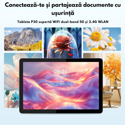 Tableta 2-in-1, de 10.1 inch, 8GB RAM (4+4GB Extensibil), 128GB ROM, Android 14, WiFi 5G & 2.4G, Baterie 8000mAh, Procesor Octa-Core Allwinner A523, Camera 8MP+2MP, Ecran IPS HD 1280x800, Suport Extindere Stocare 1TB, Bluetooth 5.2, Tastatura + Mouse+ Pix
