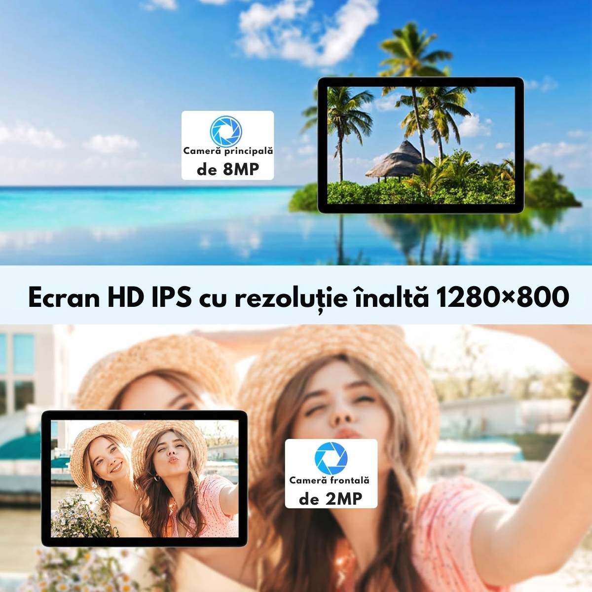 Tableta 2-in-1, de 10.1 inch, 8GB RAM (4+4GB Extensibil), 128GB ROM, Android 14, WiFi 5G & 2.4G, Baterie 8000mAh, Procesor Octa-Core Allwinner A523, Camera 8MP+2MP, Ecran IPS HD 1280x800, Suport Extindere Stocare 1TB, Bluetooth 5.2, Tastatura + Mouse+ Pix