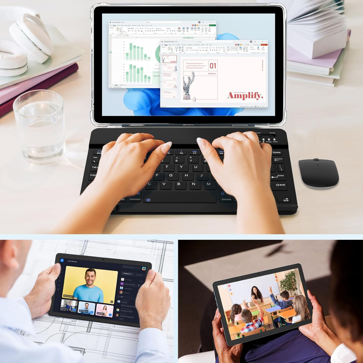 Tableta 2-in-1, de 10.1 inch, 8GB RAM (4+4GB Extensibil), 128GB ROM, Android 14, WiFi 5G & 2.4G, Baterie 8000mAh, Procesor Octa-Core Allwinner A523, Camera 8MP+2MP, Ecran IPS HD 1280x800, Suport Extindere Stocare 1TB, Bluetooth 5.2, Tastatura + Mouse+ Pix