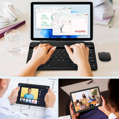 Tableta 2-in-1, de 10.1 inch, 8GB RAM (4+4GB Extensibil), 128GB ROM, Android 14, WiFi 5G & 2.4G, Baterie 8000mAh, Procesor Octa-Core Allwinner A523, Camera 8MP+2MP, Ecran IPS HD 1280x800, Suport Extindere Stocare 1TB, Bluetooth 5.2, Tastatura + Mouse+ Pix