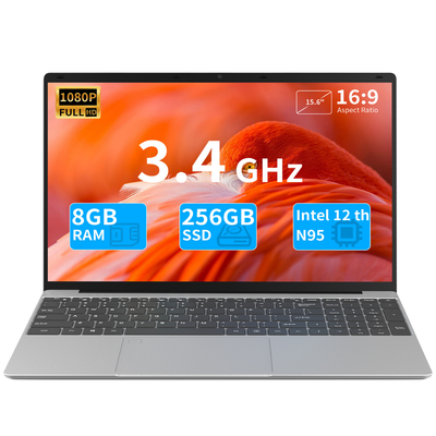Laptop Ultra-Performant 15.6” IPS FHD (1920x1080), Intel N95 (12th Gen) pana la 3.4GHz, 8GB RAM, 256GB SSD (Extensibil pana la 2TB), Windows 11, Baterie 10000mAh, WiFi & Bluetooth 5.2, Tastatura Full Size cu Cititor Amprenta, 4 Difuzoare Stereo, HDMI, USB