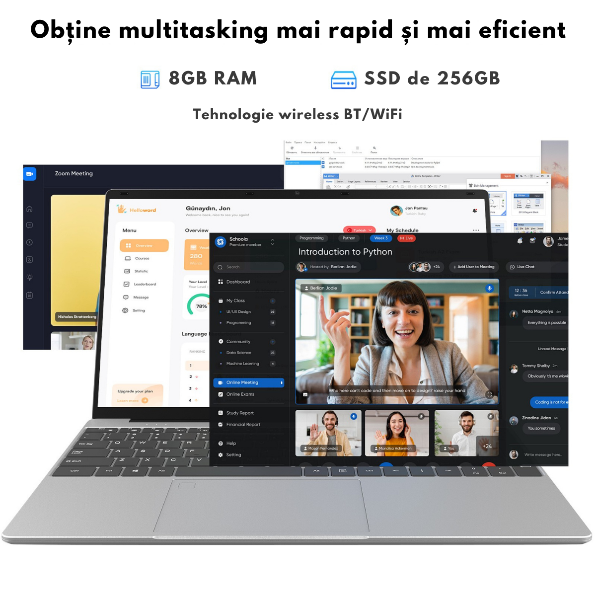 Laptop Ultra-Performant 15.6” IPS FHD (1920x1080), Intel N95 (12th Gen) pana la 3.4GHz, 8GB RAM, 256GB SSD (Extensibil pana la 2TB), Windows 11, Baterie 10000mAh, WiFi & Bluetooth 5.2, Tastatura Full Size cu Cititor Amprenta, 4 Difuzoare Stereo, HDMI, USB