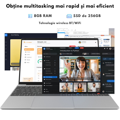 Laptop Ultra-Performant 15.6” IPS FHD (1920x1080), Intel N95 (12th Gen) pana la 3.4GHz, 8GB RAM, 256GB SSD (Extensibil pana la 2TB), Windows 11, Baterie 10000mAh, WiFi & Bluetooth 5.2, Tastatura Full Size cu Cititor Amprenta, 4 Difuzoare Stereo, HDMI, USB