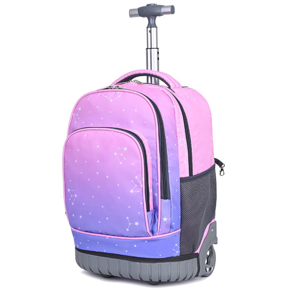 Ghiozdan Troler Multifunctional cu Rotile, Rucsac de Capacitate Mare, Pentru Fete si Baieti, Ideal pentru Scoala si Calatorii, Roti Rezistente, Impermeabil, Sistem troler telescopi, Compartimente multiple, 31x21x48 cm, Roz