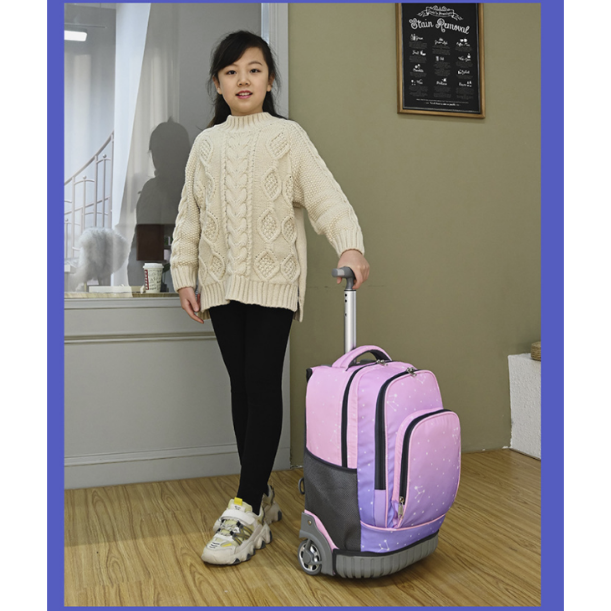 Ghiozdan Troler Multifunctional cu Rotile, Rucsac de Capacitate Mare, Pentru Fete si Baieti, Ideal pentru Scoala si Calatorii, Roti Rezistente, Impermeabil, Sistem troler telescopi, Compartimente multiple, 31x21x48 cm, Roz
