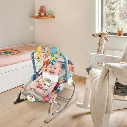 Balansoar si scaun electric 3 in 1 pentru bebelusi, VisionHub®, Multifunctional cu Cantece si vibratii linistitoare, Centura in 3 puncte si Spatar Reglabil, bara cu jucarii, husa detasabila, 0-18kg, Gri