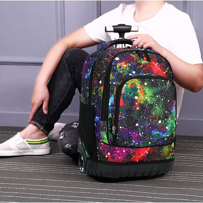 Ghiozdan Troler Multifunctional cu Rotile, Rucsac de Capacitate Mare, Pentru Fete si Baieti, Ideal pentru Scoala si Calatorii, Roti Rezistente, Impermeabil, Sistem troler telescopi, Compartimente multiple, 31x21x48 cm, Verde