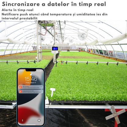 Senzor Temperatura / Umiditate WiFi Inteligent, VisionHub®, Termometru Monitorizare prin Aplicatie, Sonda Externa, Ecran LCD 2.9", Compatibil cu Tuya/Smart Life/Alexa/Google Assistant, Inregistrarea datelor, Alarme, Baterie urgenta reincarcabila, 2.4GHz