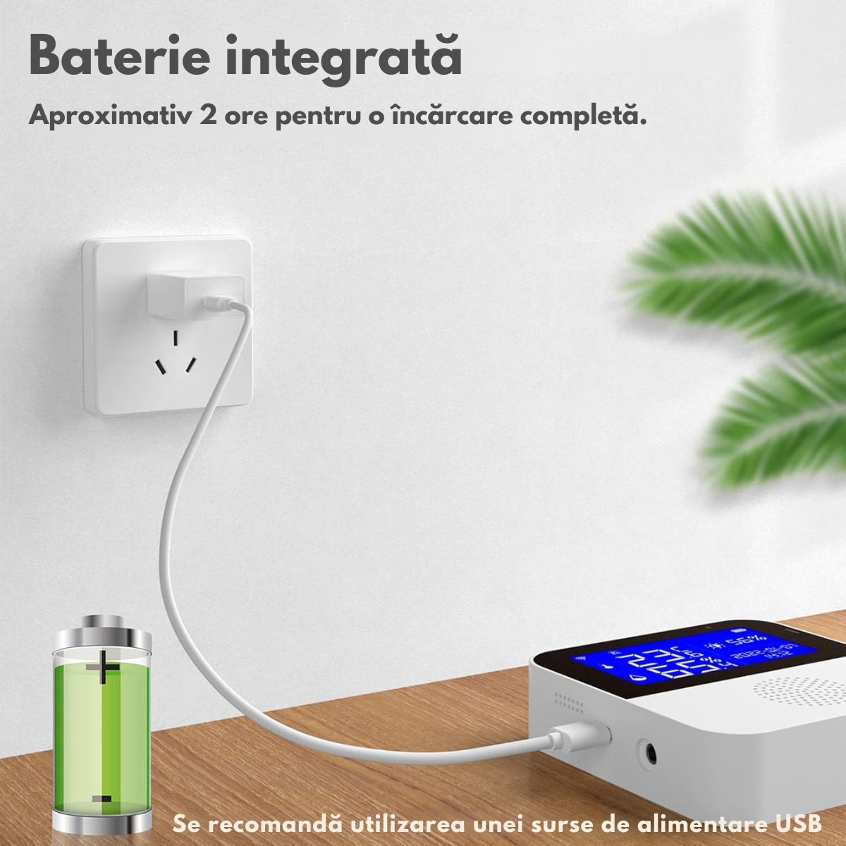 Senzor Temperatura / Umiditate WiFi Inteligent, VisionHub®, Termometru Monitorizare prin Aplicatie, Sonda Externa, Ecran LCD 2.9", Compatibil cu Tuya/Smart Life/Alexa/Google Assistant, Inregistrarea datelor, Alarme, Baterie urgenta reincarcabila, 2.4GHz