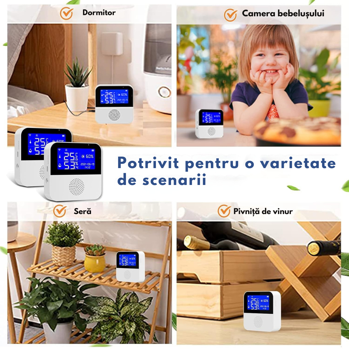 Senzor Temperatura / Umiditate WiFi Inteligent, VisionHub®, Termometru Monitorizare prin Aplicatie, Sonda Externa, Ecran LCD 2.9", Compatibil cu Tuya/Smart Life/Alexa/Google Assistant, Inregistrarea datelor, Alarme, Baterie urgenta reincarcabila, 2.4GHz