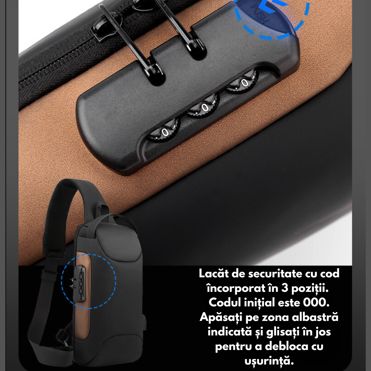 Geanta de Umar sau de Mana pentru Barbati, Borseta Crossbody – Multifunctionala, Sistem Anti-Furt, Compartimente Multiple, Impermeabila, Design Ergonomic cu Port USB Extern, Ideala pentru Calatorii si Utilizare Zilnica, 33x17x9 cm, Neagra