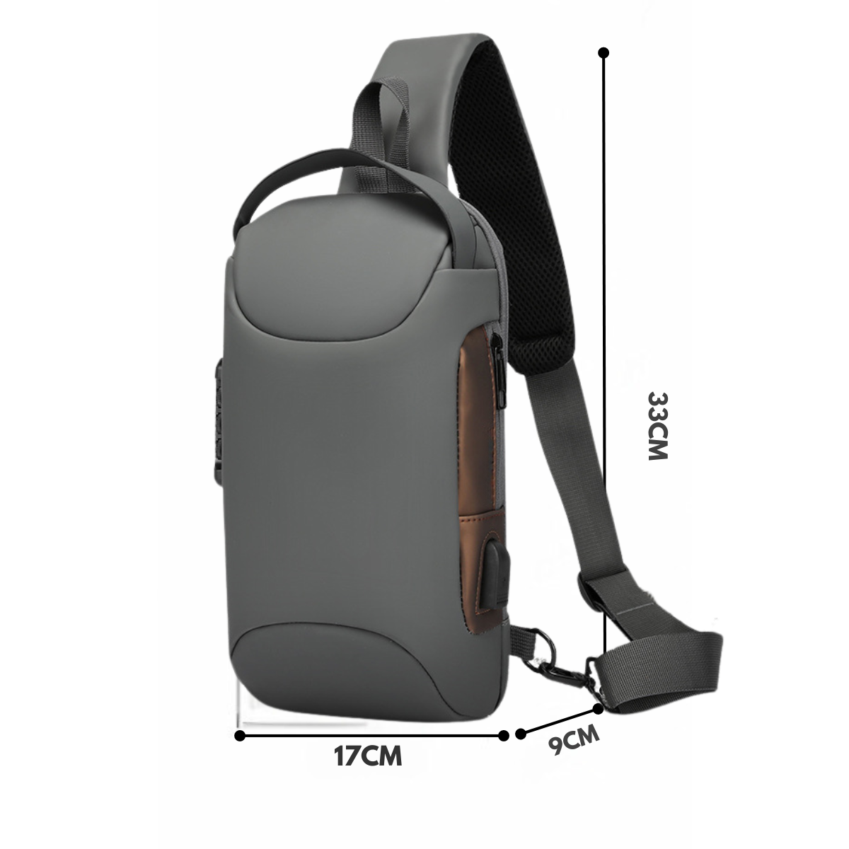 Geanta de Umar sau de Mana pentru Barbati, Borseta Crossbody – Multifunctionala, Sistem Anti-Furt, Compartimente Multiple, Impermeabila, Design Ergonomic cu Port USB Extern, Ideala pentru Calatorii si Utilizare Zilnica, 33x17x9 cm, Neagra
