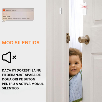 Senzor Inteligent Wireless Pentru Usa, Fereastra, Antifurt, Compatibilitate Aplicatie Tuya si Smart Life, Sistem de alarma VisionHub® pentru casa cu Control la Distanta, Voice Control, Notificari Alarme prin Aplicatie, Alb