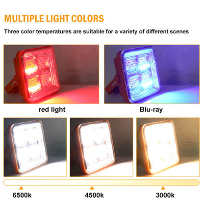 Proiector solar LED HighPower, cu 360 de LED-uri, 4 tipuri de iluminare, Waterproof, Incarcare telefon, Indicator led baterie, Maner de prindere, Carlig de prindere, lumina alba, calda, mixta, rosu si albastru