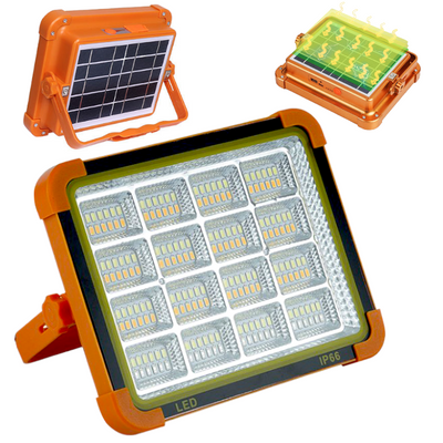 Proiector solar LED portabil multifunctional, cu 192 de LED-uri, 4 tipuri de iluminare, Waterproof, Incarcare telefon, Indicator led baterie, Maner, Carlig de prindere, lumina alba, calda, mixta, rosu si albastru