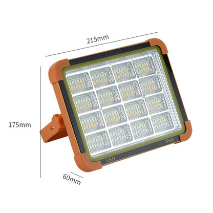 Proiector solar LED portabil multifunctional, cu 192 de LED-uri, 4 tipuri de iluminare, Waterproof, Incarcare telefon, Indicator led baterie, Maner, Carlig de prindere, lumina alba, calda, mixta, rosu si albastru