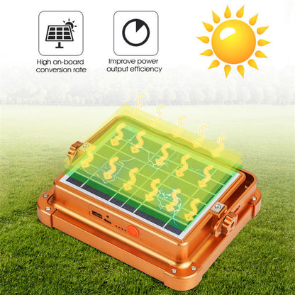 Proiector solar LED portabil multifunctional, cu 192 de LED-uri, 4 tipuri de iluminare, Waterproof, Incarcare telefon, Indicator led baterie, Maner, Carlig de prindere, lumina alba, calda, mixta, rosu si albastru