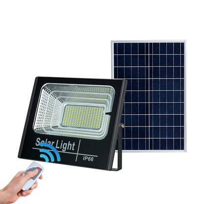 Proiector solar LED 60W, puternic cu 132 de LED-uri, cu Telecomanda cu functii multiple, Rezistent la Apa, Panou incarcare Solara 35x35, Carlig de prindere