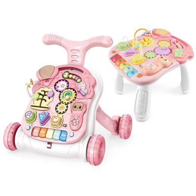 Antemergator Multifunctional, cu panou Educational si Telecomanda cu melodii, Masuta interactiva detasabila, Multiple Moduri de joaca, cu Sunete si Lumini