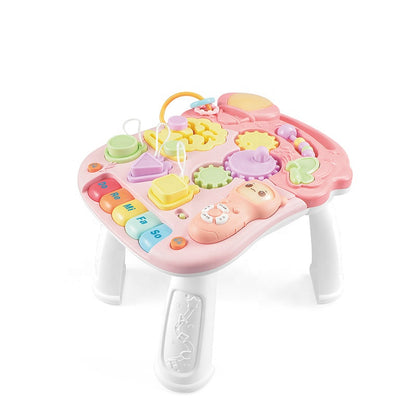 Antemergator Multifunctional, cu panou Educational si Telecomanda cu melodii, Masuta interactiva detasabila, Multiple Moduri de joaca, cu Sunete si Lumini