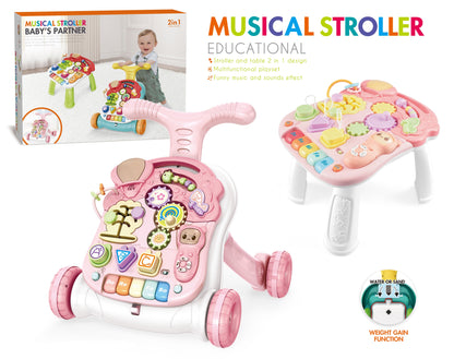 Antemergator Multifunctional, cu panou Educational si Telecomanda cu melodii, Masuta interactiva detasabila, Multiple Moduri de joaca, cu Sunete si Lumini
