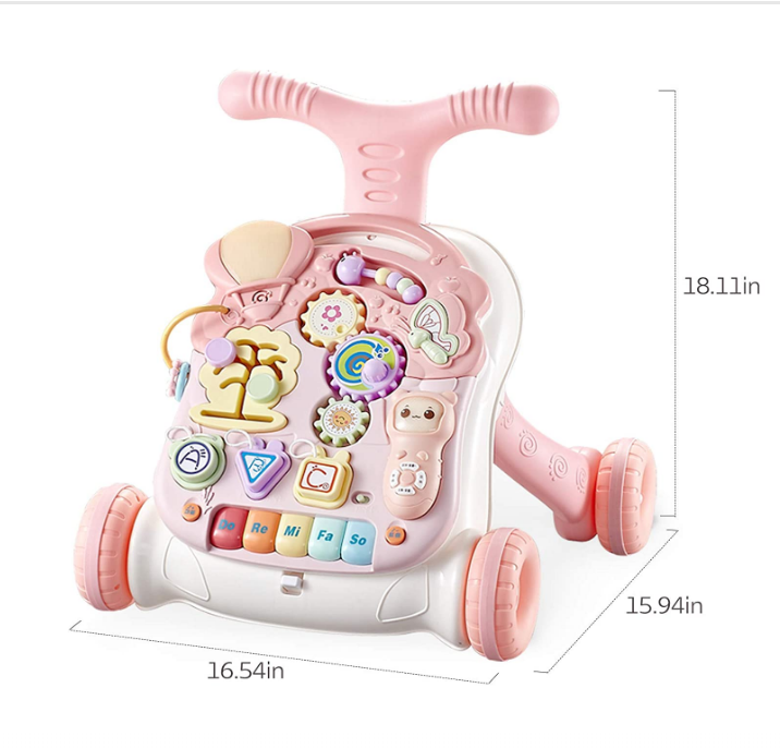 Antemergator Multifunctional, cu panou Educational si Telecomanda cu melodii, Masuta interactiva detasabila, Multiple Moduri de joaca, cu Sunete si Lumini