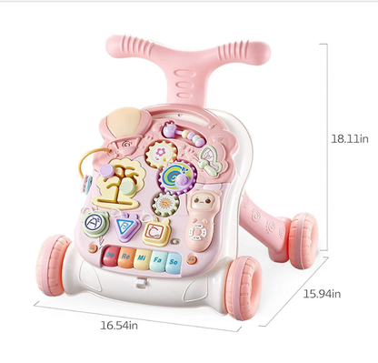 Antemergator Multifunctional, cu panou Educational si Telecomanda cu melodii, Masuta interactiva detasabila, Multiple Moduri de joaca, cu Sunete si Lumini