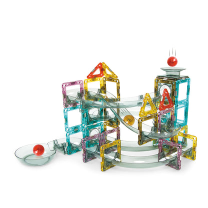 Set de Constructie Magnetic cu Tevi Tiles 3D, 3x minge colorata, Jucarie Educationala si Creativa STEM, cu 66 Piese magnetice, forme multiple, Dezvoltarea Abilitatilor Motrice si a Imaginatiei, Multicolor