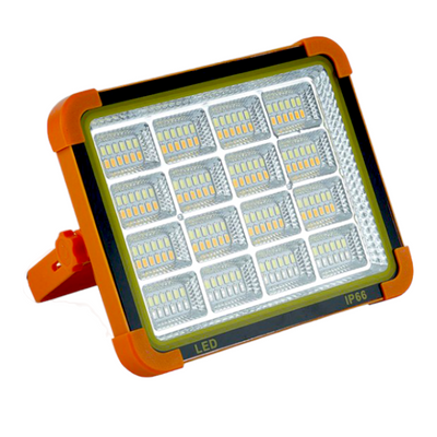 Proiector solar LED portabil multifunctional, cu 192 de LED-uri, 4 tipuri de iluminare, Waterproof, Incarcare telefon, Indicator led baterie, Maner, Carlig de prindere, lumina alba, calda, mixta, rosu si albastru