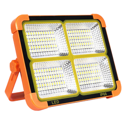 Proiector solar LED HighPower, cu 360 de LED-uri, 4 tipuri de iluminare, Waterproof, Incarcare telefon, Indicator led baterie, Maner de prindere, Carlig de prindere, lumina alba, calda, mixta, rosu si albastru