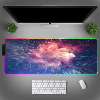MousePad profesional Gaming RGB mare, Lumini LED, Suprafata moale, Baza Anti-Alunecare Cauciucata, Multiple moduri de iluminare, Luminozitate Ajustabila, 600x350x4mm, Stelar