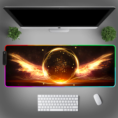 MousePad profesional Gaming RGB mare, Lumini LED, Suprafata moale, Baza Anti-Alunecare Cauciucata, Multiple moduri de iluminare, Luminozitate Ajustabila, 600x350x4mm, Aripi