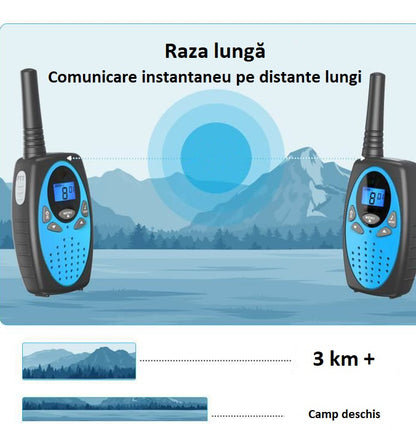 Set 2 statii Walkie Talkie Copii si Adulti, VisionHub®, cu Raza Lunga de Actiune, Vox, Blocare taste, Sunet clar, Statie radio camping, drumetii, excursii, Albastru
