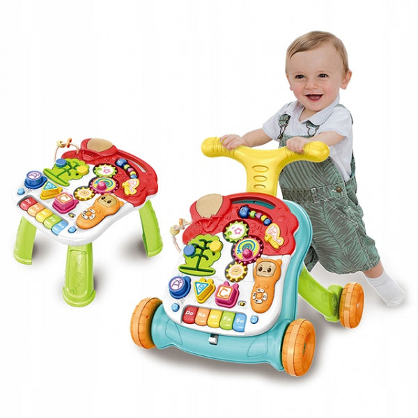 Antemergator Multifunctional 2 in 1, cu Centru de Activitati Educational si Telecomanda cu melodii, Masuta interactiva detasabila, Multiple Moduri de joaca, cu Sunete si Lumini, Multicolor