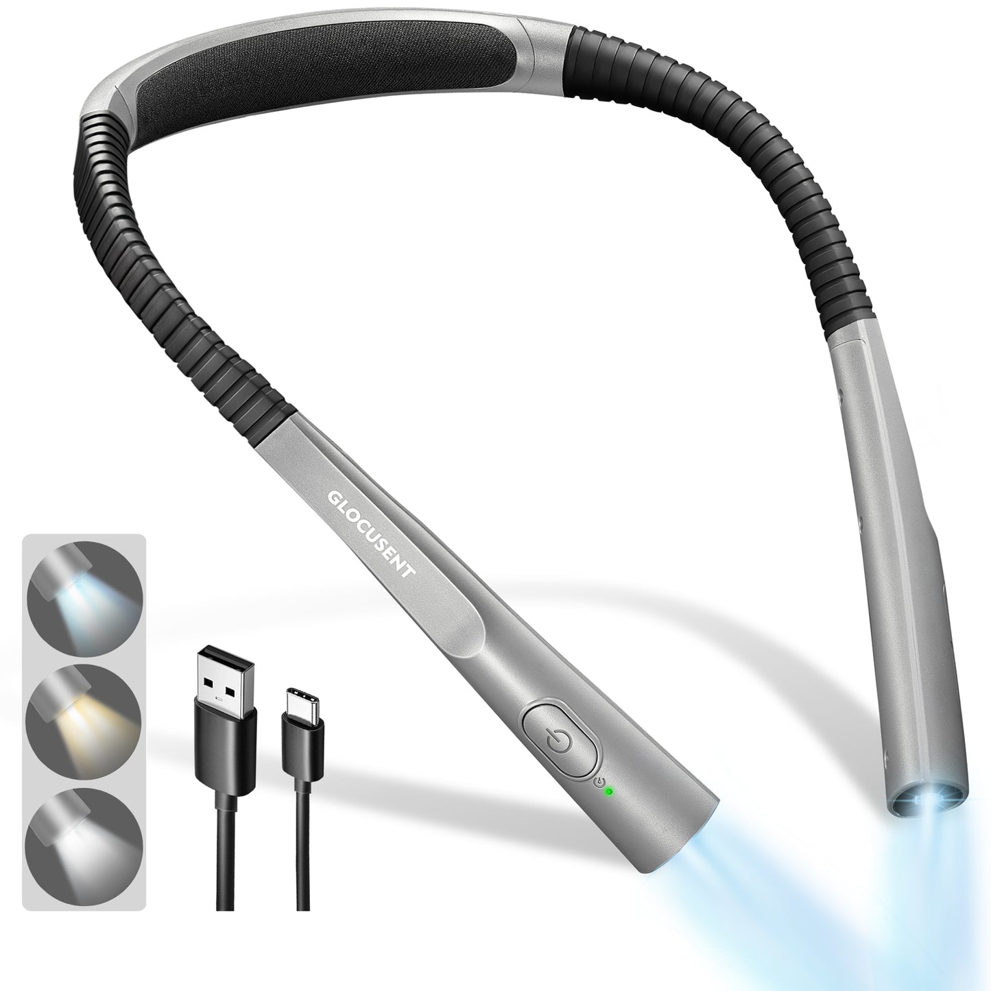 Lampa LED de citit pentru gat, Flexibila si usoara, Glocusent®, Multifuntionala perfecta pentru lectura, tricotat si reparatii, Oprire automata, 3 Temperaturi de culoare cu 3 Niveluri de Luminozitate, 128g x 24cm