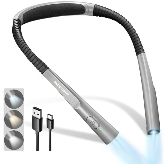 Lampa LED de citit pentru gat, Flexibila si usoara, Glocusent®, Multifuntionala perfecta pentru lectura, tricotat si reparatii, Oprire automata, 3 Temperaturi de culoare cu 3 Niveluri de Luminozitate, 128g x 24cm