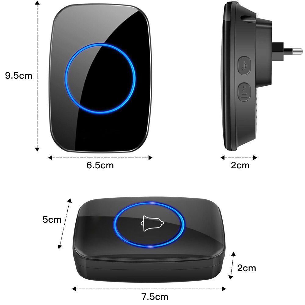 Sonerie Wireless cu Buton impermeabil, VisionHub®, Rezistenta la apa, Volum reglabil cu 5 Trepte, semnalizare cu LED, fara Fir, Raza mare de actiune, Negru