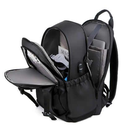 Rucsac multifunctional, Rezistent la apa, cu Port de incarcare USB, smart casual pentru Business/ Calatorii si Laptop 15,6 inchi, VisionHub, 30cm X 45cm, Negru