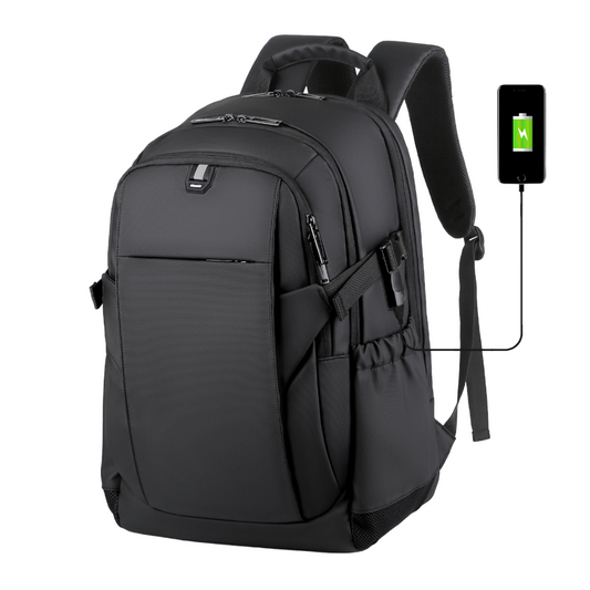 Rucsac multifunctional, Rezistent la apa, cu Port de incarcare USB, smart casual pentru Business/ Calatorii si Laptop 15,6 inchi, VisionHub, 30cm X 45cm, Negru
