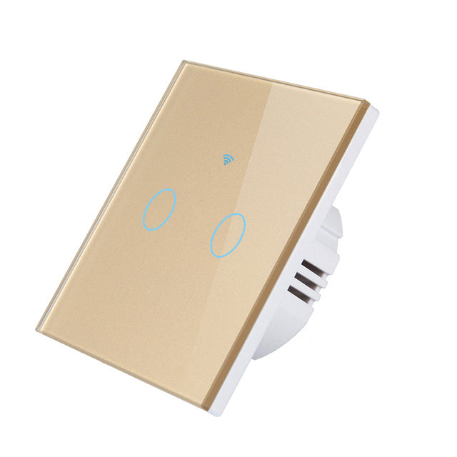 Intrerupator inteligent cu touch, Wireless, VisionHub®, Wi-fi, 2 Canale, Sticla Securizata, Compatibil iOS/Android, Tuya, Amazon Alexa/Google Assistant, Auriu