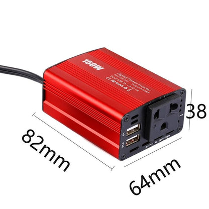 Invertor auto pentru masina 150w, VisionHub®, 12V pana la 220V, Convertor tensiune, adaptor priza bricheta auto, port usb cu incarcare rapida, 2.1A Dual USB, Rosu