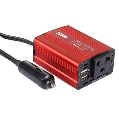 Invertor auto pentru masina 150w, VisionHub®, 12V pana la 220V, Convertor tensiune, adaptor priza bricheta auto, port usb cu incarcare rapida, 2.1A Dual USB, Rosu