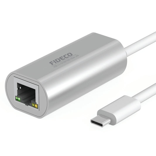Adaptor Placa Retea USB-C, FIDECO, Type-C, USB 3.0, 5Gbps, Placa de retea externa Gigabit Ethernet RJ-45, 10/100 Mbps, din Aluminiu, Gri