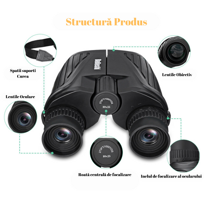 Binoclu compact, Viziune de zi/noapte, VisionHub®, Vedere nocturna in luminozitate scazuta, Rezistent La Apa, Pentru Adulti Si Copii, Observarea Pasarilor, Vanatoare, Calatorii, Negru