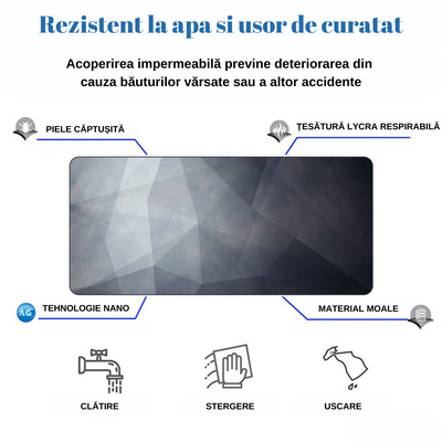 MousePad mare, VisionHub®, Suprafata moale, Baza Anti-Alunecare Cauciucata, Impermeabil pentru protectie birou, 800x300x4mm